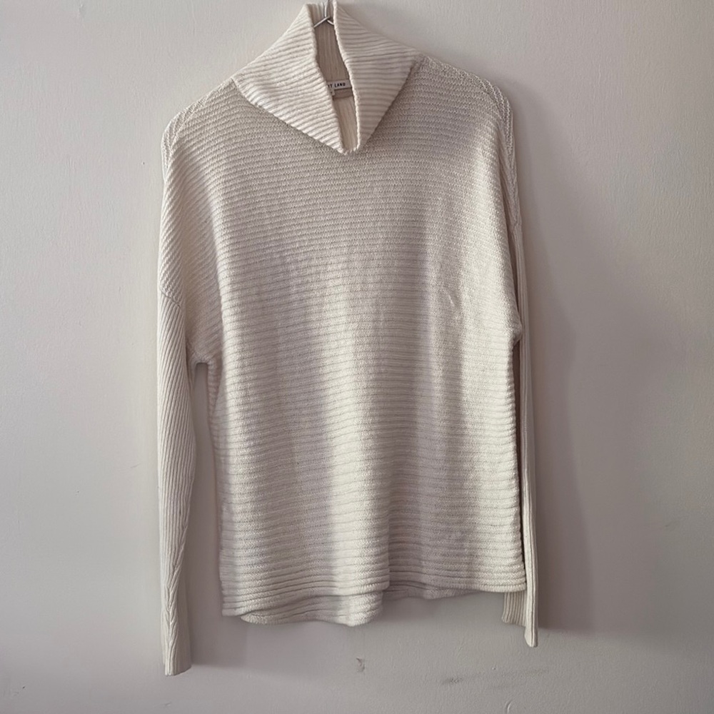 Cream Ribbed Turtleneck Sweater